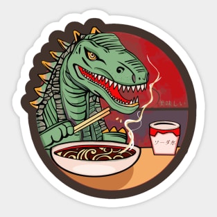 Dinosaur eating hot ramen noodles Sticker